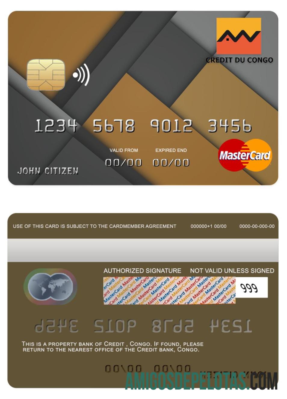 Mastercard do Banco de Crédito do Congo exemplo